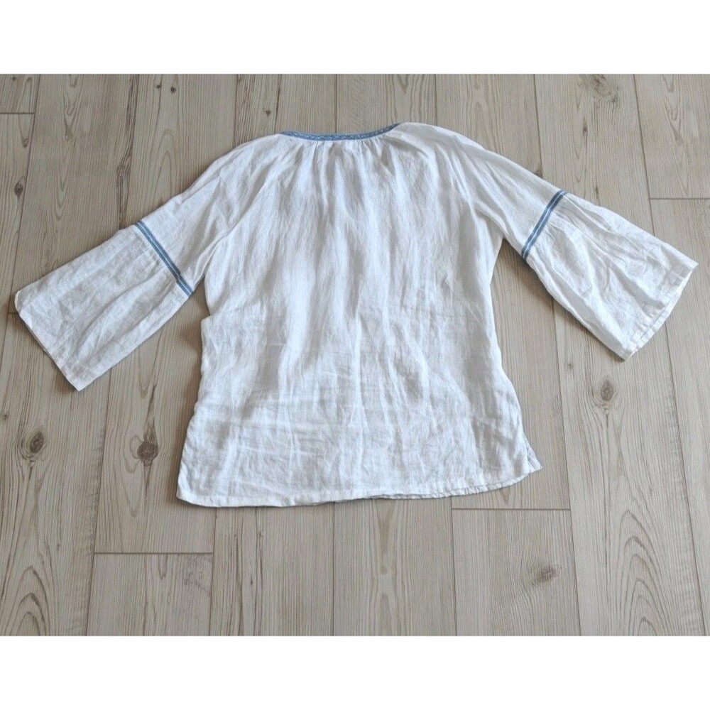 Spartina 449 Linen Tunic Top Womens Size Medium Embroidered Tassel Beachy Boho - Picture 3 of 12